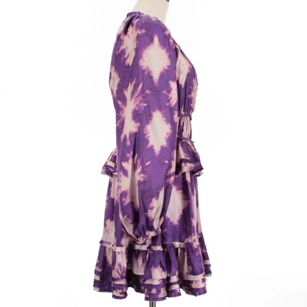 Ulla Johnson Emery Silk Ruffle Long Sleeve Mini Dress Purple Shibori Size 0 NWOT - Picture 9 of 15